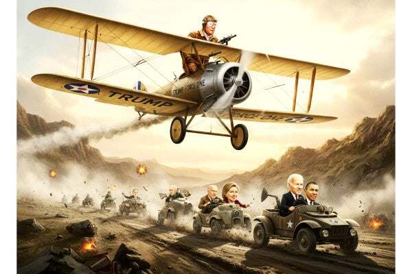TRUMP TRACKS DOWN OBAMA AND BIDEN IN HIS  BEAUTIFUL WAR-PLANE