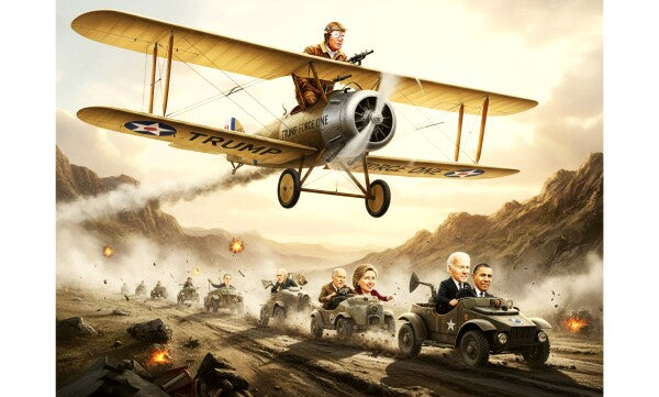 TRUMP TRACKS DOWN OBAMA AND BIDEN IN HIS  BEAUTIFUL WAR-PLANE