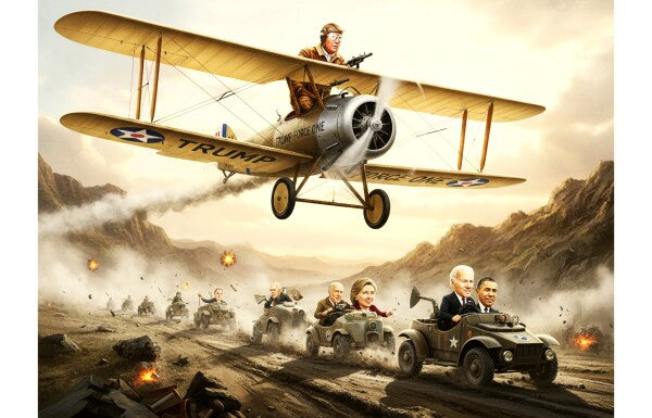 TRUMP TRACKS DOWN OBAMA AND BIDEN IN HIS  BEAUTIFUL WAR-PLANE
