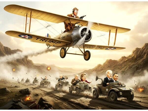 TRUMP TRACKS DOWN OBAMA AND BIDEN IN HIS  BEAUTIFUL WAR-PLANE
