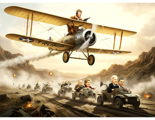 TRUMP TRACKS DOWN OBAMA AND BIDEN IN HIS  BEAUTIFUL WAR-PLANE