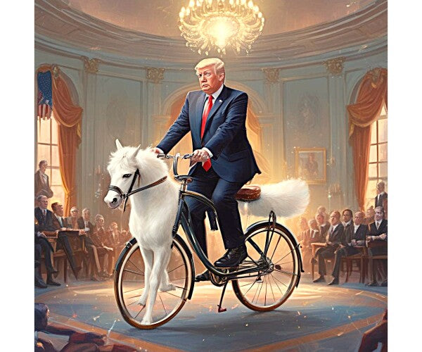 TRUMP RIDES HORSEY BIKE IN OVAL OFFICE -- ONE -- Poster/Wall Art