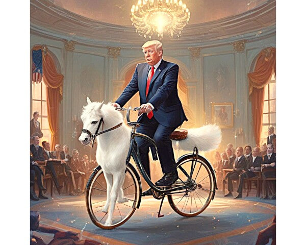 TRUMP RIDES HORSEY BIKE IN OVAL OFFICE -- ONE -- Poster/Wall Art
