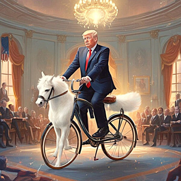 TRUMP RIDES HORSEY BIKE IN OVAL OFFICE -- ONE -- Poster/Wall Art