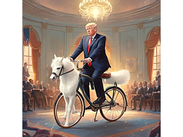 TRUMP RIDES HORSEY BIKE IN OVAL OFFICE -- ONE -- Poster/Wall Art
