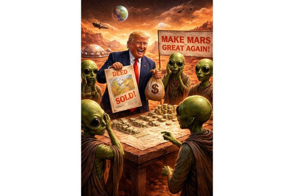 WALL ART SIX--TRUMP SWINDLES MARTIANS OUT OF THEIR LAND--ONE