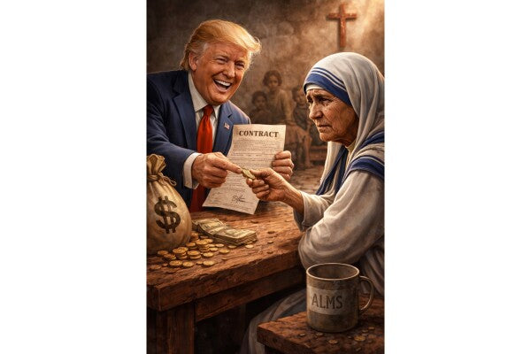 WALL ART SEVEN--TRUMP SWINDLES MOTHER TERESA--ONE