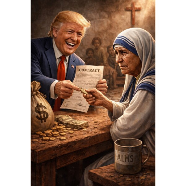 WALL ART SEVEN--TRUMP SWINDLES MOTHER TERESA--ONE