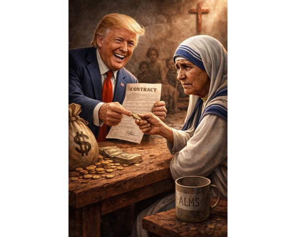 WALL ART SEVEN--TRUMP SWINDLES MOTHER TERESA--ONE