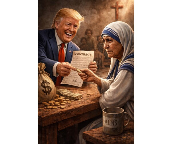 WALL ART SEVEN--TRUMP SWINDLES MOTHER TERESA--ONE
