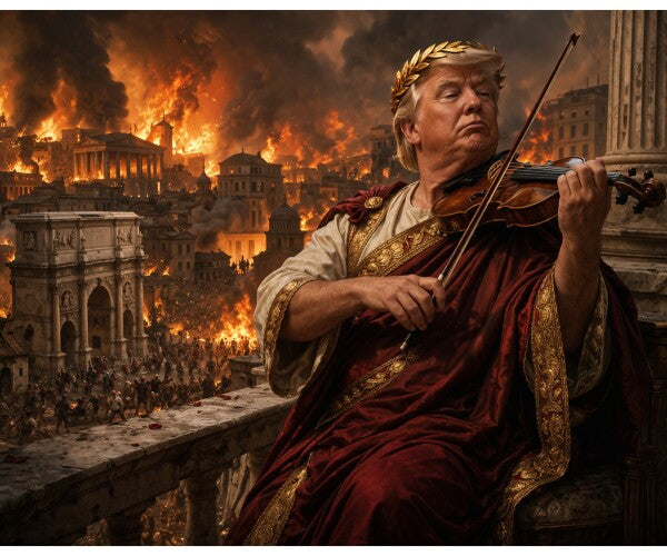 WALL ART/POSTERS--TRUMP PLAYS MUSIC AS THE WORLD BURNS--ONE