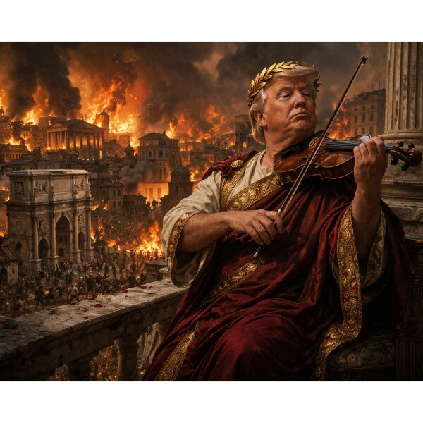 WALL ART/POSTERS--TRUMP PLAYS MUSIC AS THE WORLD BURNS--ONE