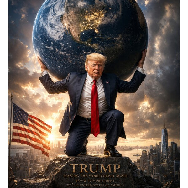 WALL ART/POSTERS--TRUMP HOLDS THE ENTIRE WORLD ON HIS SHOULDERS--ONE
